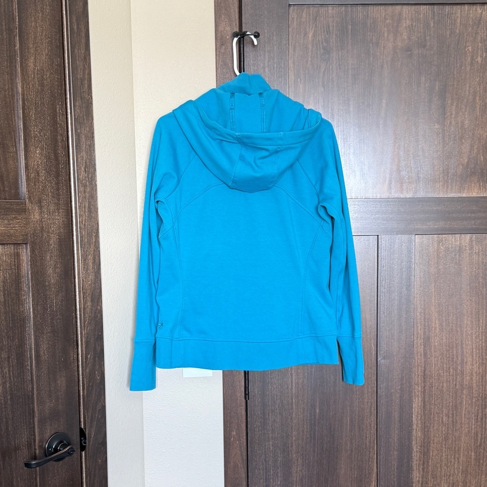 Athleta Women’s Zip Up Thumb Hole Sleeve Fleece Lined Hoodie Blue Size Large - Picture 2 of 11